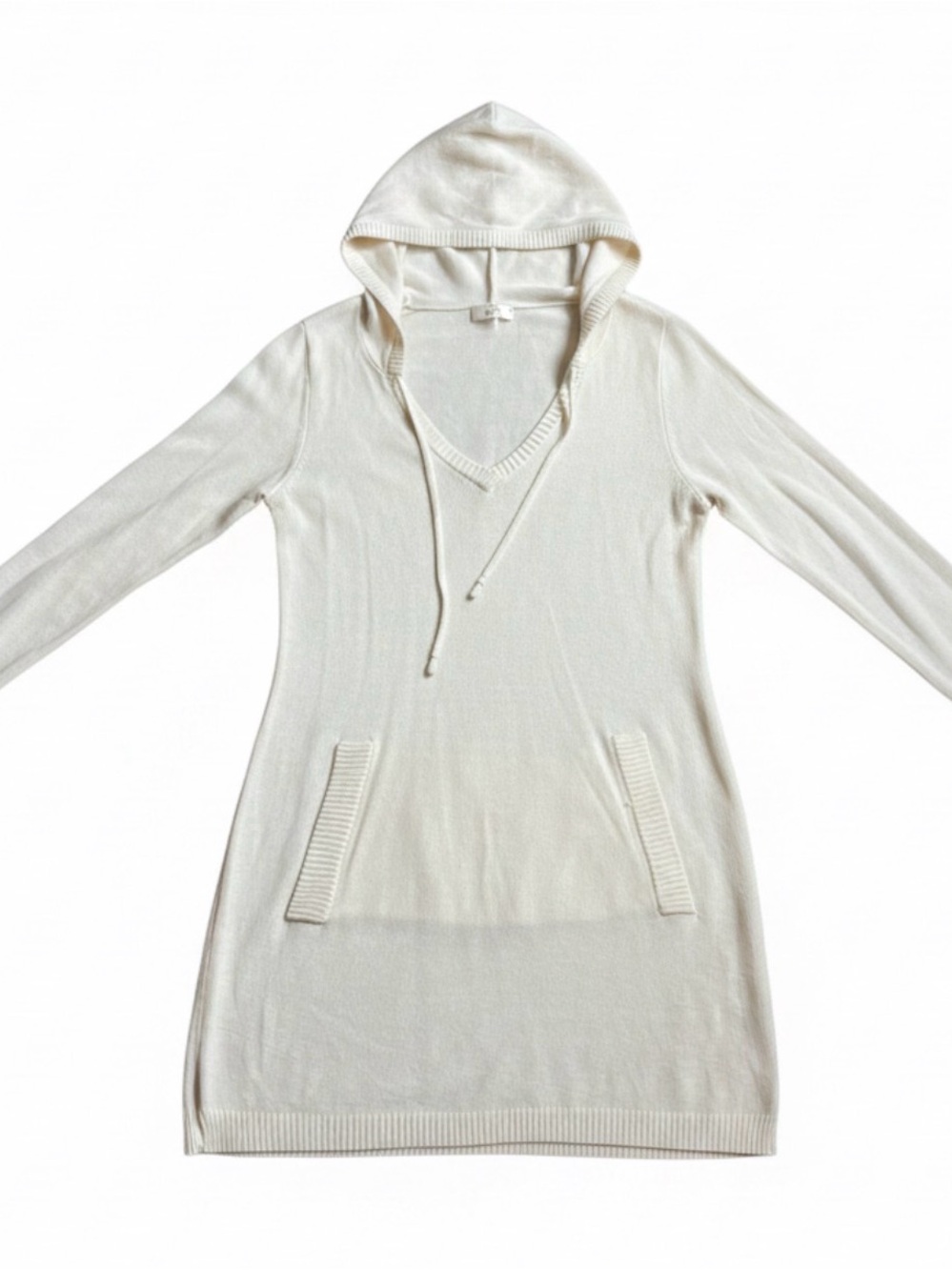 Cream Hooded Knit Tunic Dress